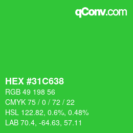 Código de color: HEX #31C638 | qconv.com