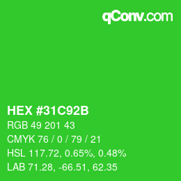 Color code: HEX #31C92B | qconv.com