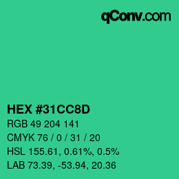カラーコード: HEX #31CC8D | qconv.com