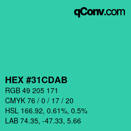 Color code: HEX #31CDAB | qconv.com