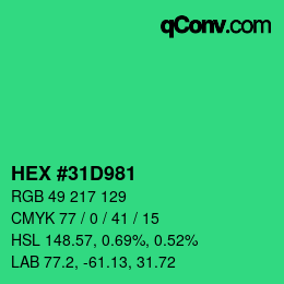颜色代码: HEX #31D981 | qconv.com