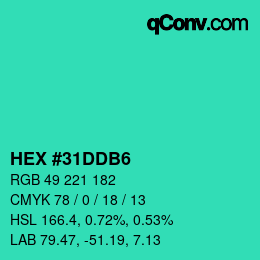 颜色代码: HEX #31DDB6 | qconv.com