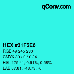 Color code: HEX #31F5E6 | qconv.com