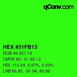 颜色代码: HEX #31FB13 | qconv.com