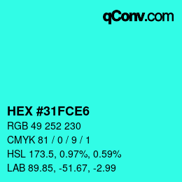 カラーコード: HEX #31FCE6 | qconv.com