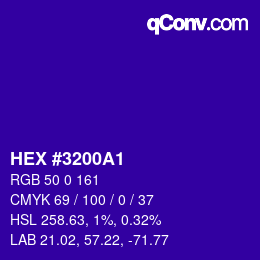 Farbcode: HEX #3200A1 | qconv.com