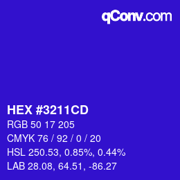 Farbcode: HEX #3211CD | qconv.com