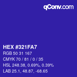 カラーコード: HEX #321FA7 | qconv.com