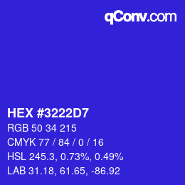 カラーコード: HEX #3222D7 | qconv.com