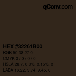 Color code: HEX #32261B00 | qconv.com