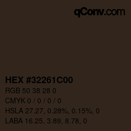 Color code: HEX #32261C00 | qconv.com