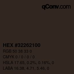 Code couleur: HEX #32262100 | qconv.com