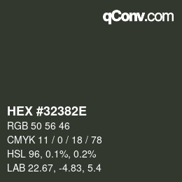 Farbcode: HEX #32382E | qconv.com