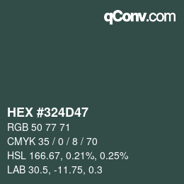 Código de color: HEX #324D47 | qconv.com