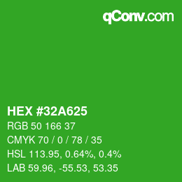 Farbcode: HEX #32A625 | qconv.com