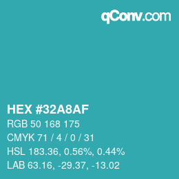 颜色代码: HEX #32A8AF | qconv.com