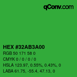 Farbcode: HEX #32AB3A00 | qconv.com