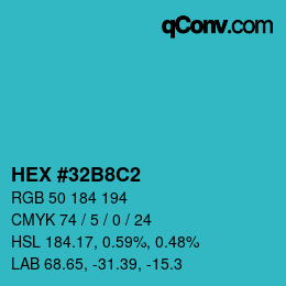 カラーコード: HEX #32B8C2 | qconv.com