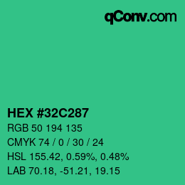 カラーコード: HEX #32C287 | qconv.com