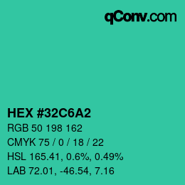 Color code: HEX #32C6A2 | qconv.com