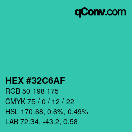 Color code: HEX #32C6AF | qconv.com