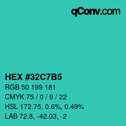 Color code: HEX #32C7B5 | qconv.com