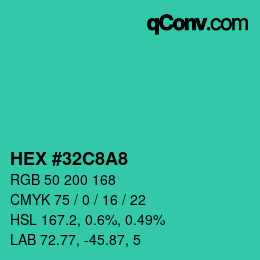 Color code: HEX #32C8A8 | qconv.com
