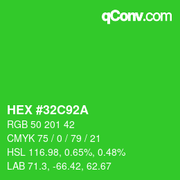 カラーコード: HEX #32C92A | qconv.com