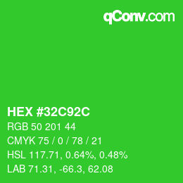 Color code: HEX #32C92C | qconv.com