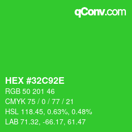 Farbcode: HEX #32C92E | qconv.com