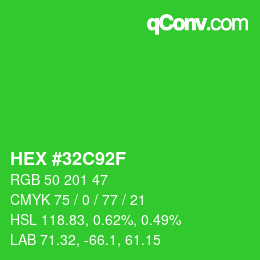 Color code: HEX #32C92F | qconv.com