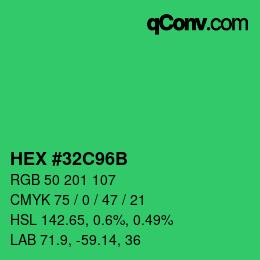 颜色代码: HEX #32C96B | qconv.com