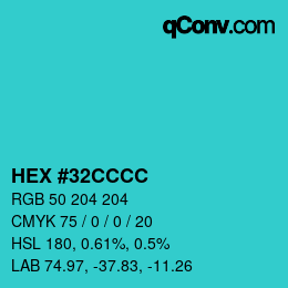 Color code: HEX #32CCCC | qconv.com