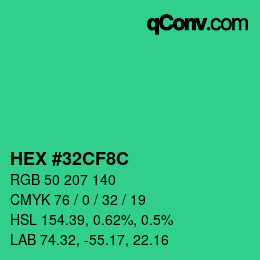 Color code: HEX #32CF8C | qconv.com