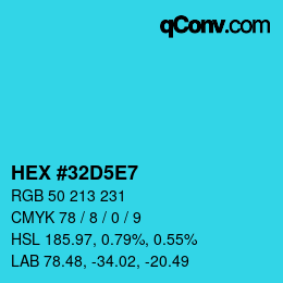 颜色代码: HEX #32D5E7 | qconv.com