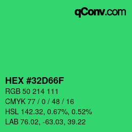 Color code: HEX #32D66F | qconv.com