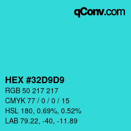 Color code: HEX #32D9D9 | qconv.com