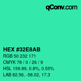 カラーコード: HEX #32E8AB | qconv.com