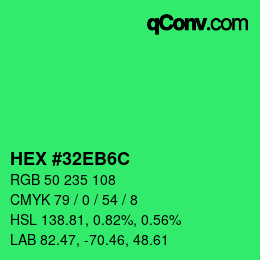 カラーコード: HEX #32EB6C | qconv.com