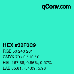 颜色代码: HEX #32F0C9 | qconv.com