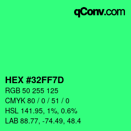 Color code: HEX #32FF7D | qconv.com