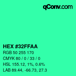 Color code: HEX #32FFAA | qconv.com