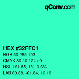 Color code: HEX #32FFC1 | qconv.com