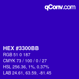 カラーコード: HEX #3300BB | qconv.com