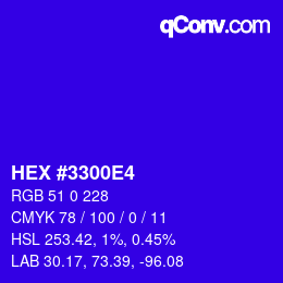 カラーコード: HEX #3300E4 | qconv.com