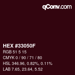 Color code: HEX #33050F | qconv.com