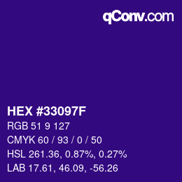 Farbcode: HEX #33097F | qconv.com