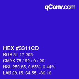Farbcode: HEX #3311CD | qconv.com