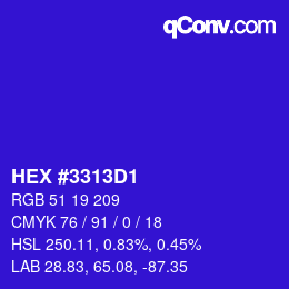 Color code: HEX #3313D1 | qconv.com