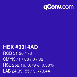 Color code: HEX #3314AD | qconv.com